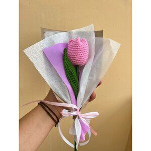 🌷Tulip Crochet Knitted Flower Bouquet Pink Eternal Flower pink Handmade New Oz